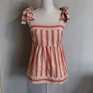 Cabi Living On Cloud 9 size small striped top style #6102 sleeveless  orange red